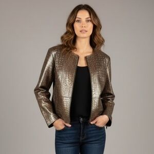 Midnight Velvet Croc-Like Style Gold/Black Leather Jacket...Free Gift